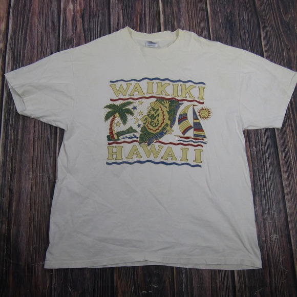 Hanes Other - Vintage Hanes Waikiki Hawaii Shirt Mens XL White Travel Beach Cat Graphic Tee
